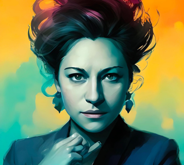 Portrait de l'artiste plasticienne réalisé avec une intelligence artificielle, ludivine est une artiste plasticienne qui peint des toiles, dessine des portraits et les colorises avec de l'aquarelle, marque sennelier et kuretake