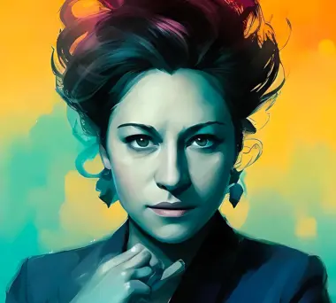 Portrait de l'artiste plasticienne réalisé avec une intelligence artificielle, ludivine est une artiste plasticienne qui peint des toiles, dessine des portraits et les colorises avec de l'aquarelle, marque sennelier et kuretake